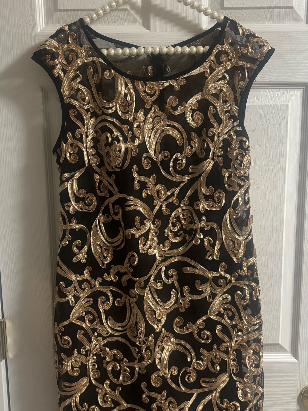 Black & Gold Sequin Embellished Cocktail Dress